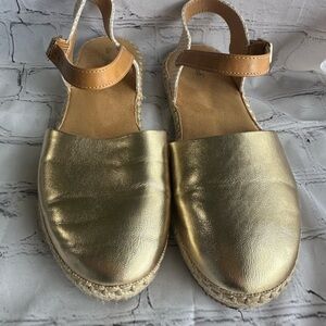 Gold Leather Espadrille Sandals